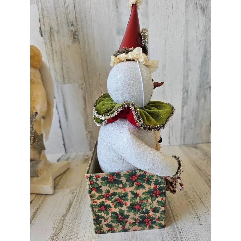 Bethany Lowe Snowman Jack in the box RARE vintage candy cane jester Xmas vintage